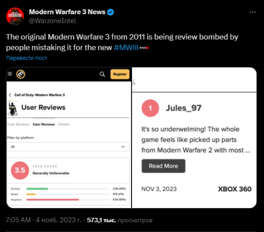 Разочарованные геймеры стали занижать оценки не той Modern Warfare III | StopGame
